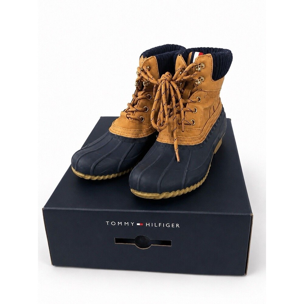 Tommy Hilfiger Rainah Brown Leather Duck Boots Women’s 6M Winter Snow Shoes Box